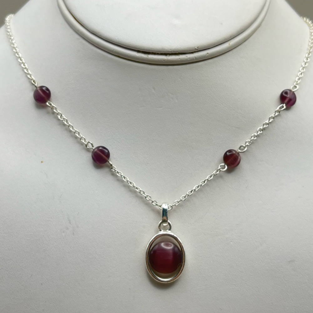 Elegant Silver Tone and Purple Beaded Necklace-Statement Gift